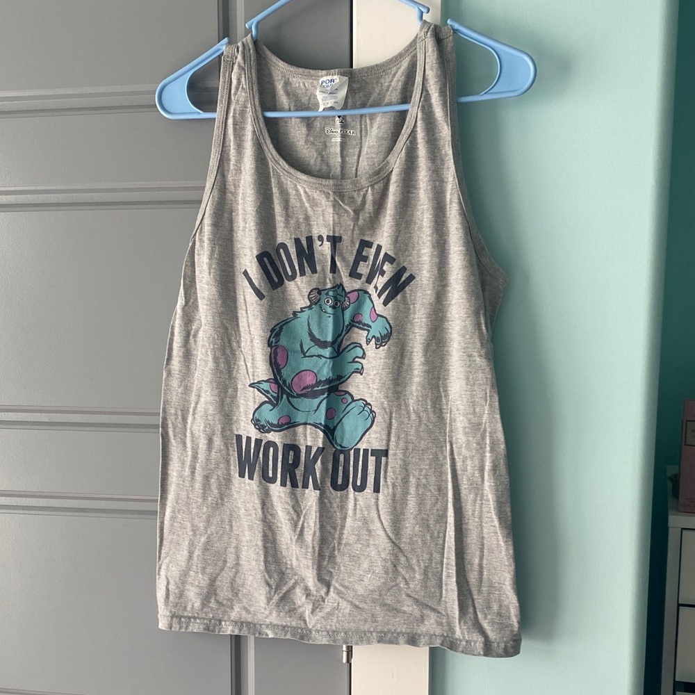 Gray Tank Top with “I Don’t Even Workout” Graphic